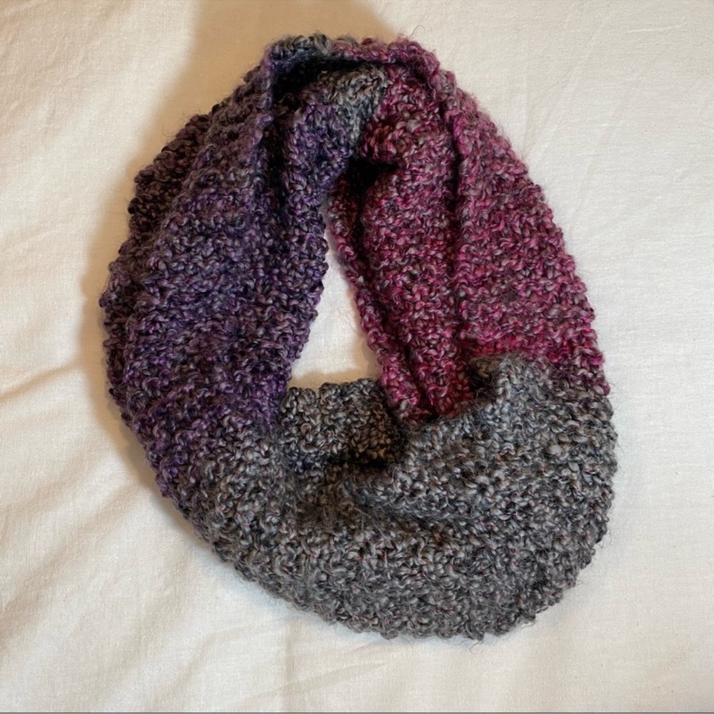 Hand Knit Infinity Scarf in Purple/Grey/Pink - Picture 5 of 8